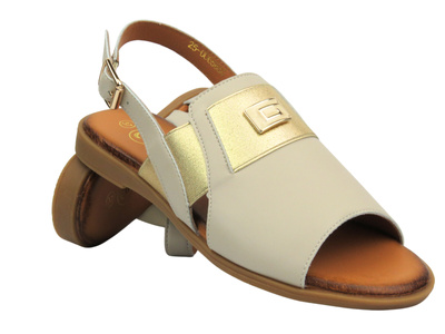 Skórzane sandałki damskie - Cambell 25-00658, beżowe