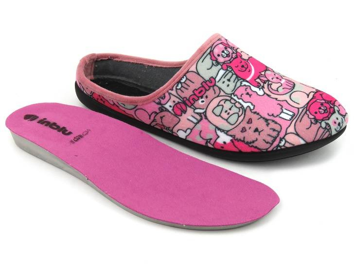 Kapcie damskie na prezent - INBLU GF-12, różowe w pieski