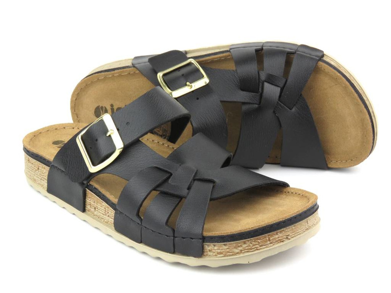 Wygodne klapki damskie z klamrą - Inblu AT-28, czarne