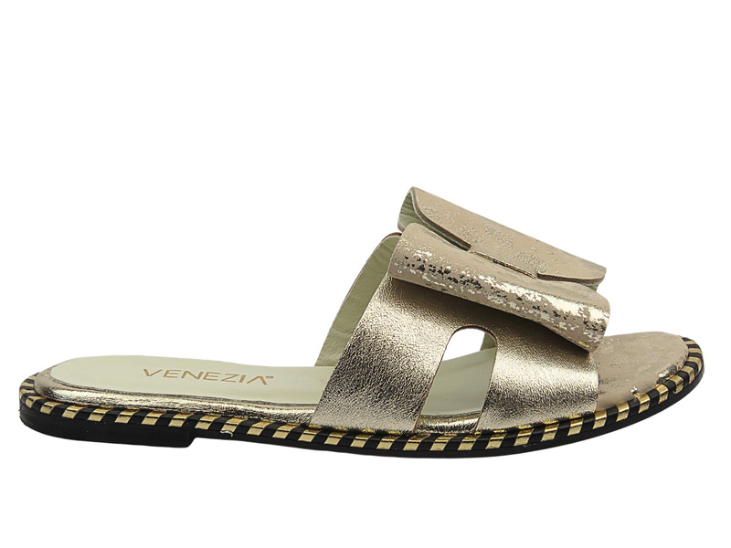 Skórzane złote klapki damskie Venezia L054LEGOOBK034,