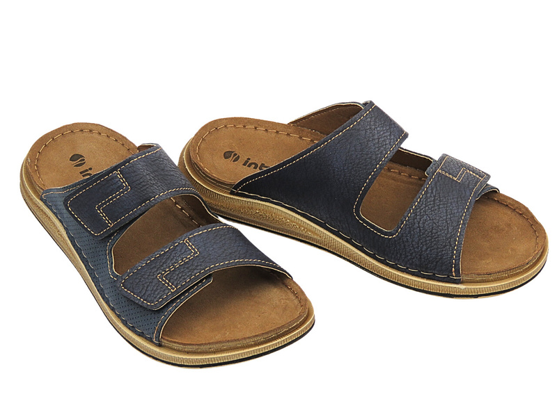 Wygodne klapki męskie z miękkiej skóry granatowe INBLU VE-07