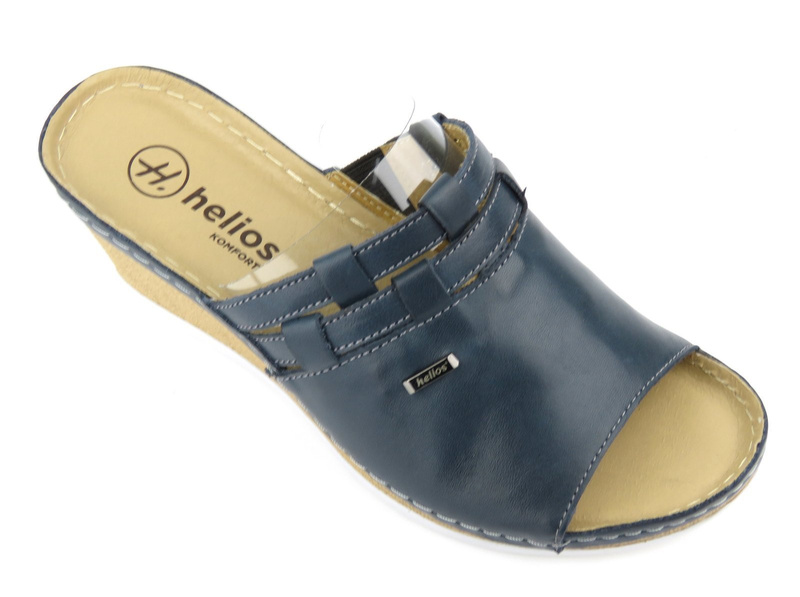 Wygodne klapki damskie na koturnie - Helios Komfort 276, granatowe