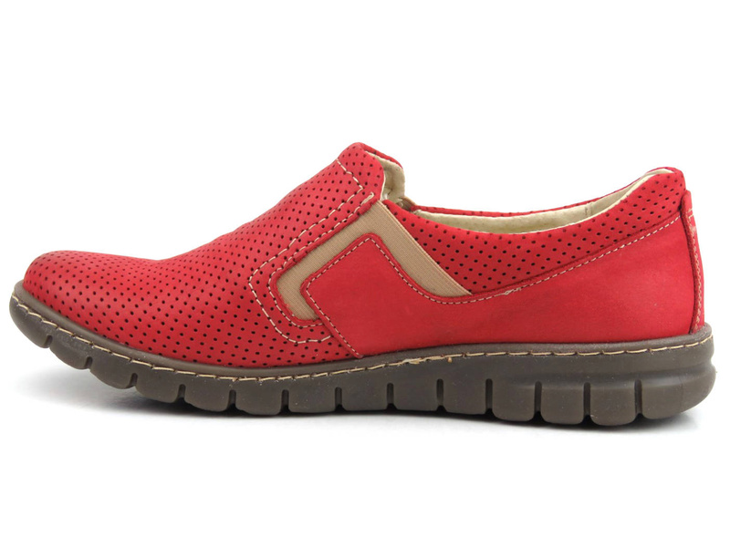 Wygodne półbuty damskie slip on - Helios Komfort 329, czerwone