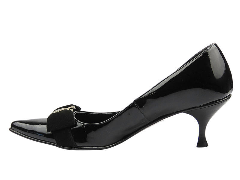 Skórzane czółenka na obcasie czarne EBATA 0587.84