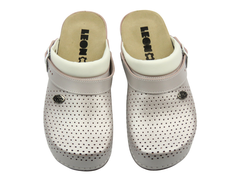 Skórzane Klapki Damskie Leon 2023 perłowe