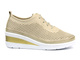 Sneakersy, półbuty damskie na koturnie - Helios 1304 beżowo-złote