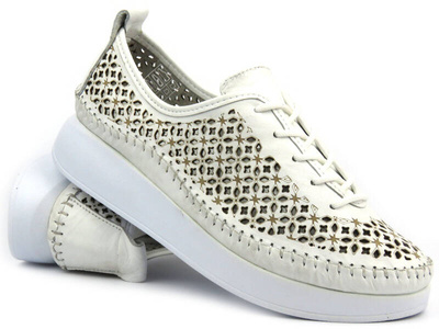 Skórzane półbuty damskie - HELIOS Komfort 1302, białe