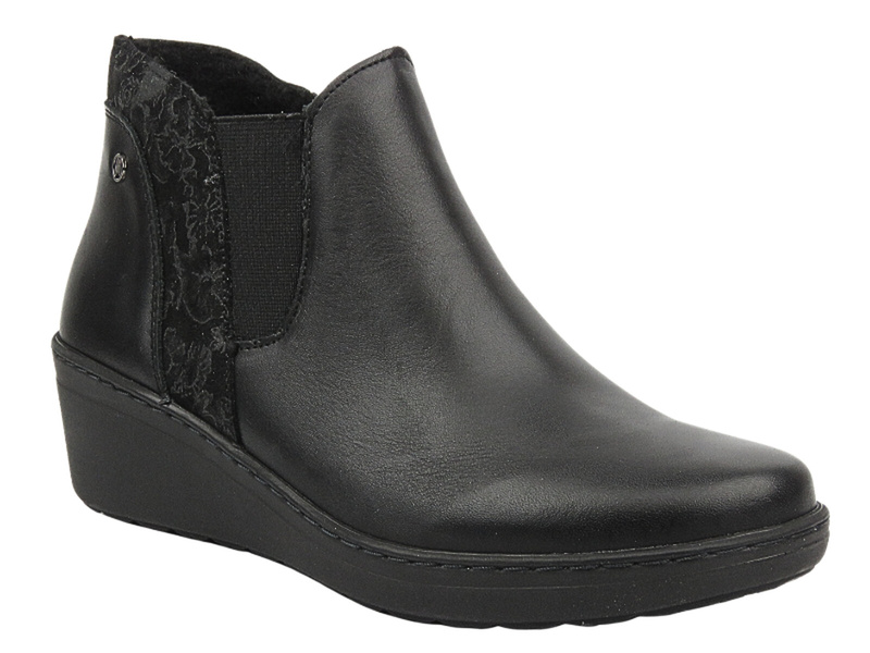 Eleganckie botki damskie na koturnie - HELIOS Komfort 596, czarne 2/3