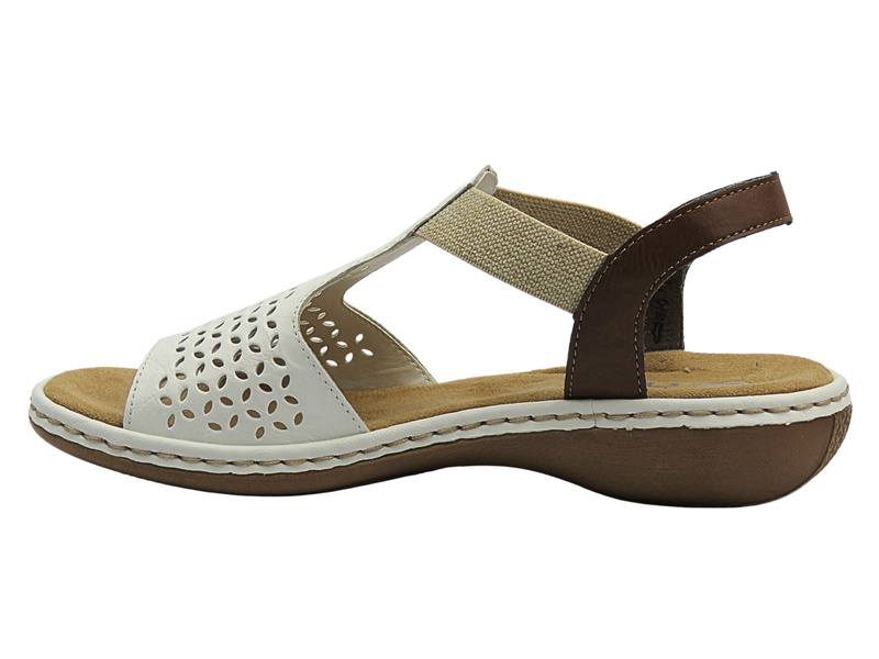 Sandały damskie płaskie - Rieker 65917-80 białe wygodne przewiewne lekkie