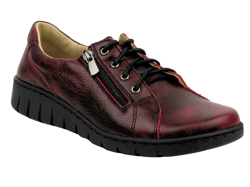 Skórzane półbuty damskie HELIOS Komfort 429, czerwone