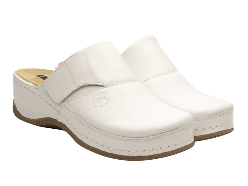 Skórzane Klapki Damskie Leon 2019 białe