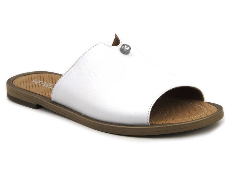 Eleganckie klapki damskie płaskie - VENEZIA SW504, białe