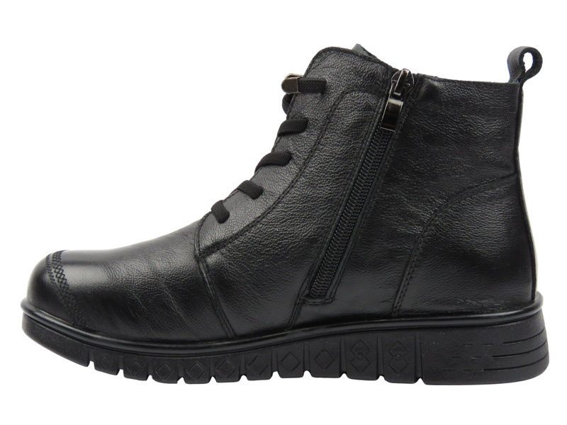 Skórzane botki damskie ocieplane czarne Cambell 25-15302