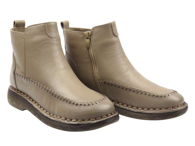 Lekkie, Wygodne Botki Damskie - Cambell 25-15304 Khaki Na Zamek