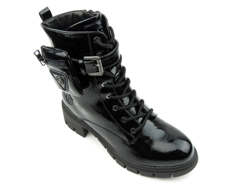 Botki damskie, trapery z efektowną saszetką - BUGATTI 431-A4T33-5700, czarne