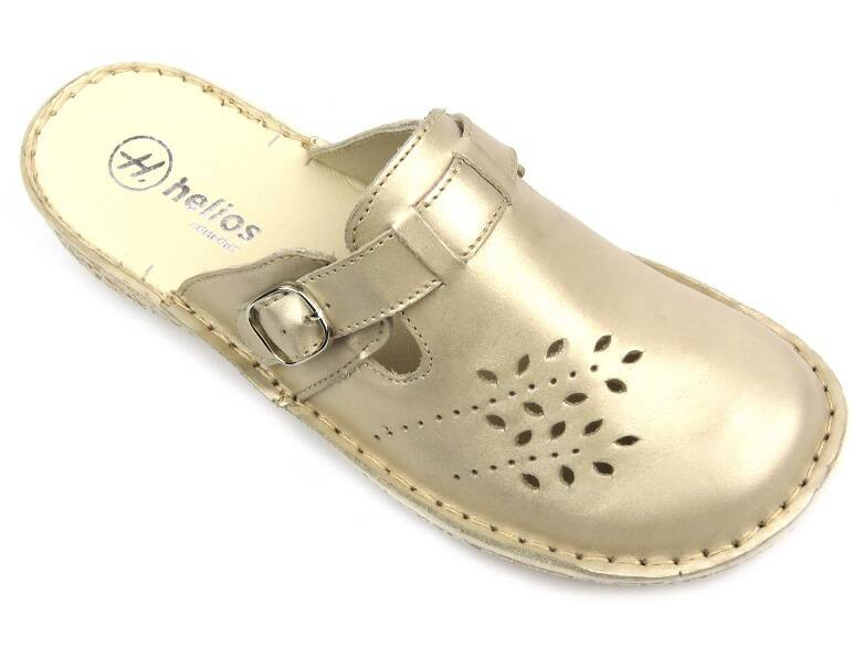 Klapki damskie z regulowanym paskiem - Helios Komfort 264, złote