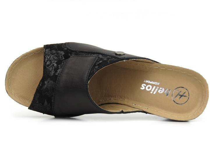 Skórzane klapki damskie na koturnie - HELIOS Komfort 202, czarne