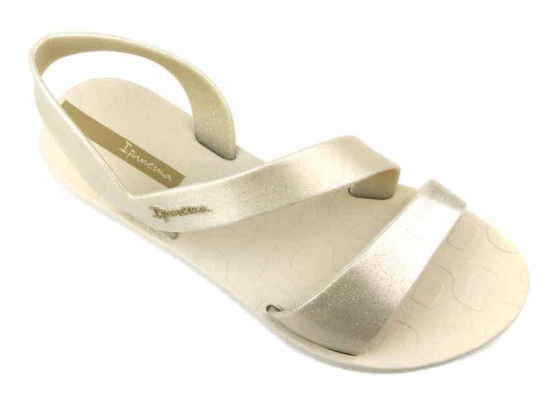 Sandały damskie gumowe - Ipanema 82429, beżowe z brokatem