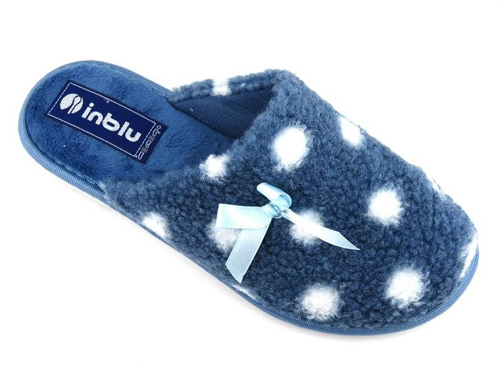 Miękkie kapcie, bambosze damskie w groszki - INBLU URSULA, granatowe