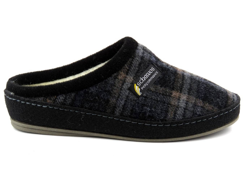 Filcowe kapcie męskie w kratę - SCHAWOS 220200, czarne