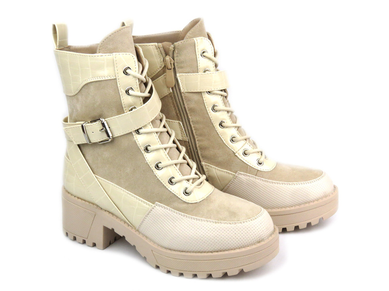 Ocieplane botki, trapery damskie - Potocki 22-11077, beżowe