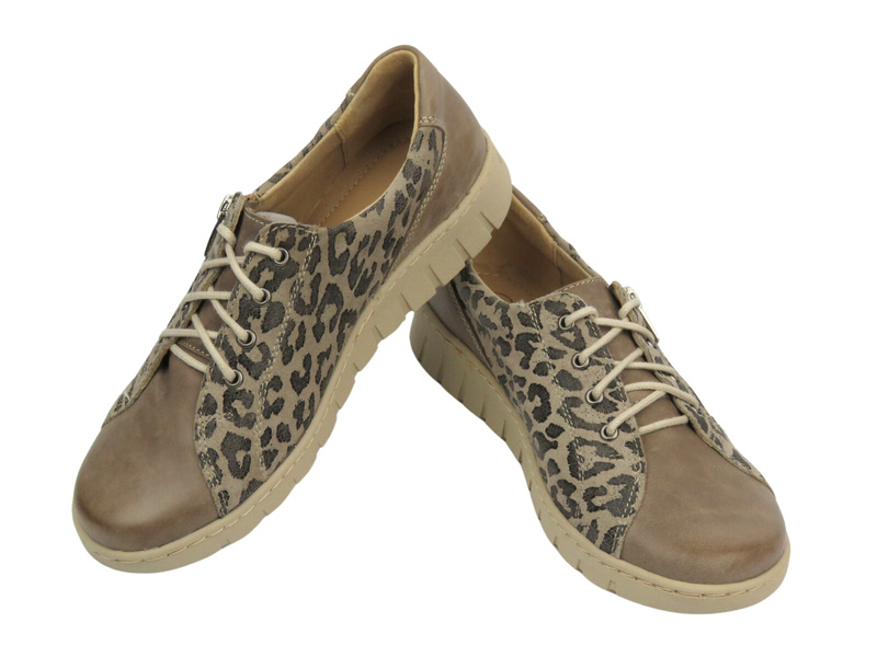 Skórzane półbuty damskie HELIOS Komfort 429, beżowe z panterką