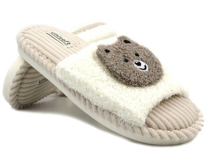 Futerkowe kapcie damskie - Unisoft 23PA11-6646, beżowe