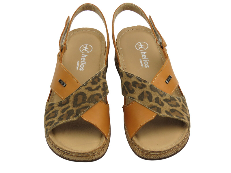 Skórzane sandały damskie na rzep brązowe Helios Komfort 146