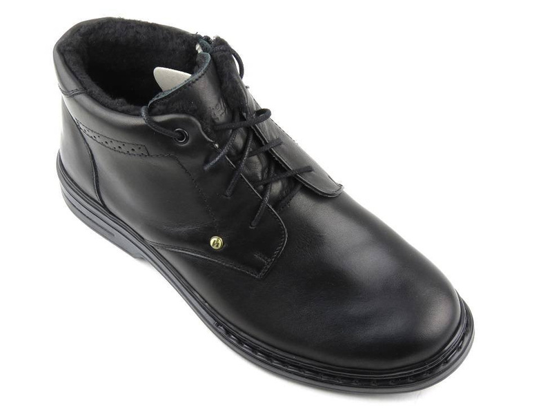 Wygodne, skórzane trzewiki męskie z polarem - Helios Komfort 810, czarne 3