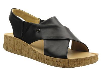 Skórzane sandały damskie na platformie czarne HELIOS Komfort 132