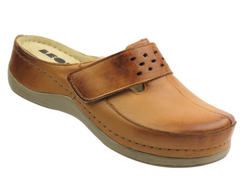 Skórzane klapki damskie brąz Leon 902