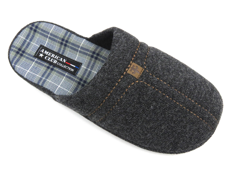 Kapcie męskie z miękkiego materiału - American Club SL01/23, czarne