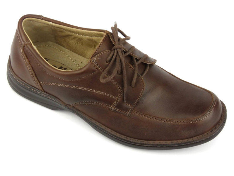 Skórzane półbuty męskie polskiego producenta - Helios Komfort 870, brązowe