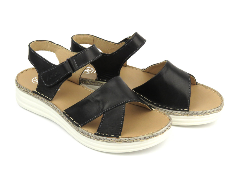 Skórzane sandały damskie ze skrzyżowanymi paskami - HELIOS Komfort 123, czarne