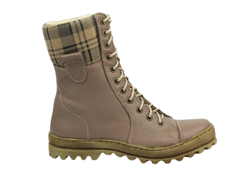Skórzane trapery damskie - HELIOS Komfort 611, khaki
