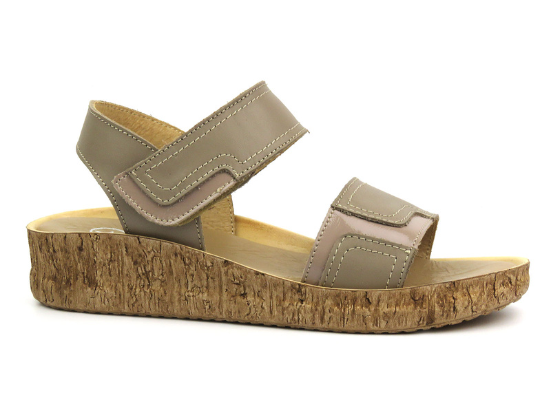 Skórzane sandały damskie na platformie - HELIOS Komfort 133, capucino