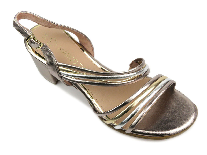 Sandały damskie na klocku - Marco Tozzi 2-28351-42, różowo-złote