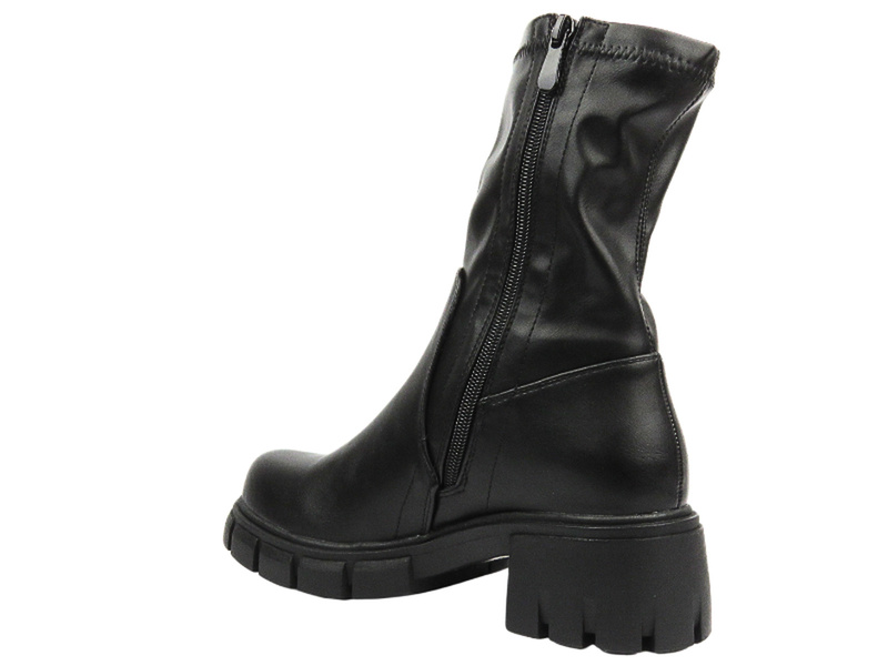 Damskie Botki Na Obcasie - Potocki 24-11308 Czarne Na Zamek