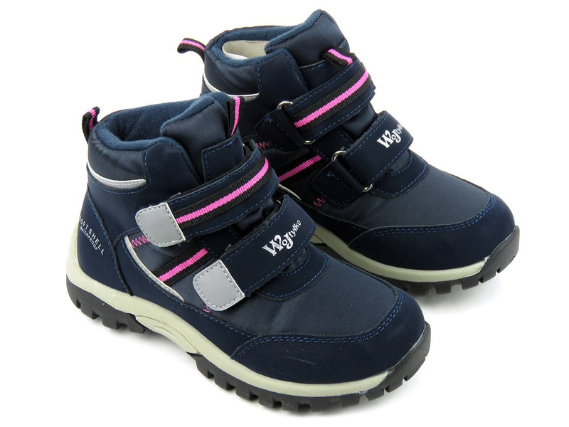 Śniegowce, trzewiki dziecięce zimowe na rzepy - WOJTYŁKO 4Z21037G Softshell, granatowe