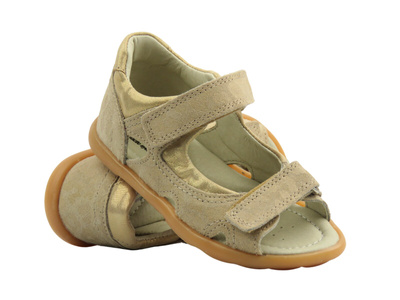Skórzane sandały dziecięce na rzepy jasnobeżowe Jamet 262