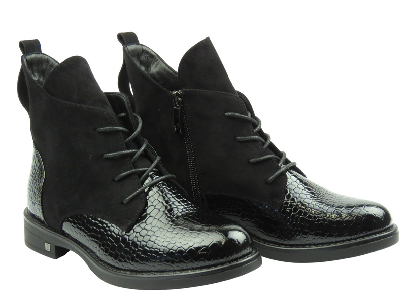 Ocieplane botki damskie czarne Potocki 25-12080