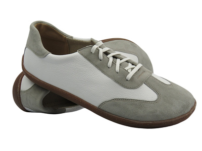 Skórzane półbuty barefoot damskie biało-szare Nika Komfort 1429 tegość G i H