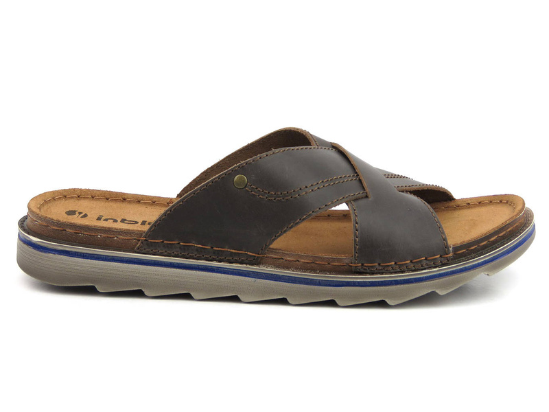 Wygodne klapki męskie ze skóry - INBLU 158M008, brązowe