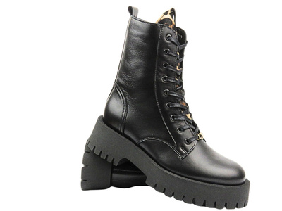 Skórzane Botki Damskie - CheBello 4587 Czarne Na Zamek