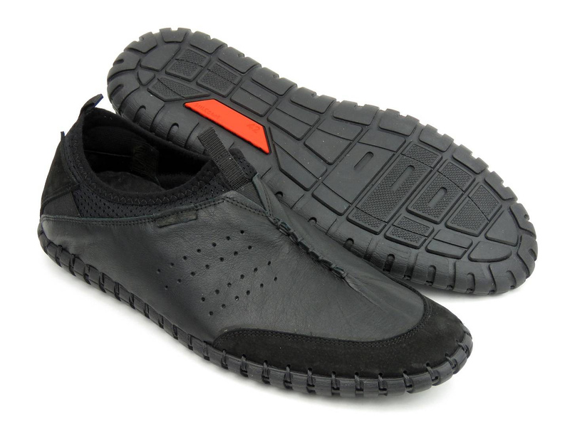Lekkie półbuty męskie slip on - VENEZIA D330, czarne