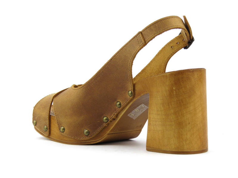 Sandały damskie na drewnianym obcasie - VENEZIA 455 CRAZY TIMBER, brązowe drewniaki