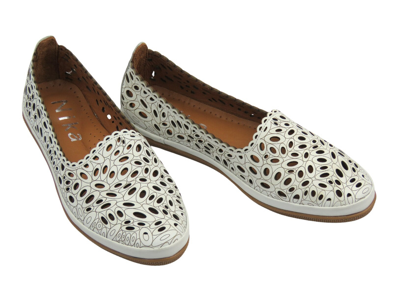 Skórzane półbuty damskie polskiej marki białe Nika Komfort H-477