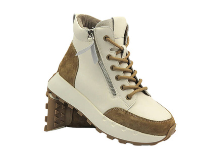 Botki Damskie Sokolski Z24-275 Biało-Brązowe Na Zamek