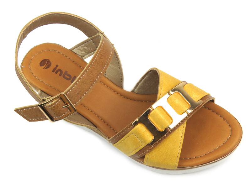 Sandały damskie na koturnie - INBLU FG-39, camel