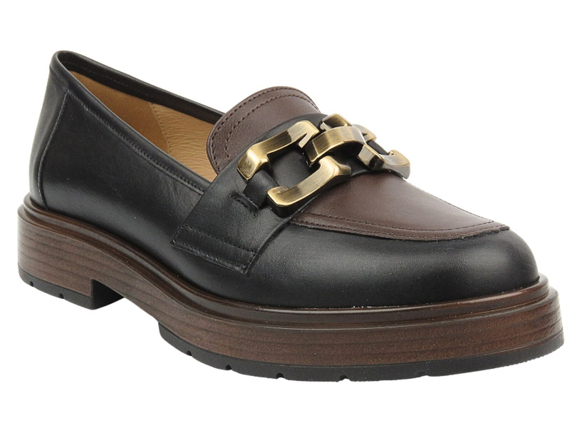 Półbuty loafersy damskie na platformie brązowe UNCOME 37200